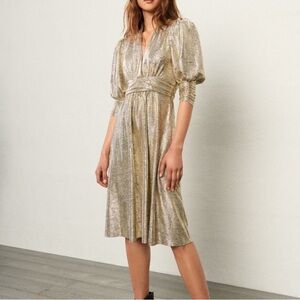 Ba&sh Robe Roza Lady dress Gold Midi Metallic Snakeskin Dress Large